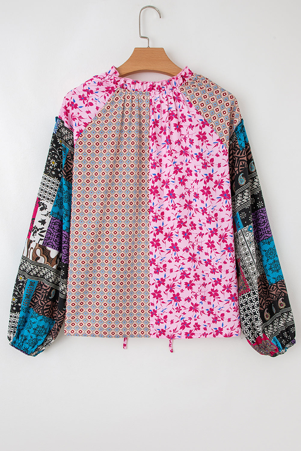 Boho Floral Patchwork Bubble Sleeve Blouse