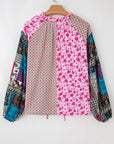 Boho Floral Patchwork Bubble Sleeve Blouse