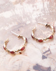 Enchanted Leaves Orange Amber Carnelian Golden Hoop Earrings