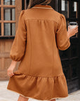 Textured Quarter Zip Collar 3/4 Sleeve Mini Dress