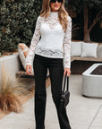 Solid Lace Crochet Bell Sleeve Blouse
