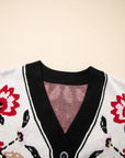 Floral Knit Button-Front V-Neck Cardigan