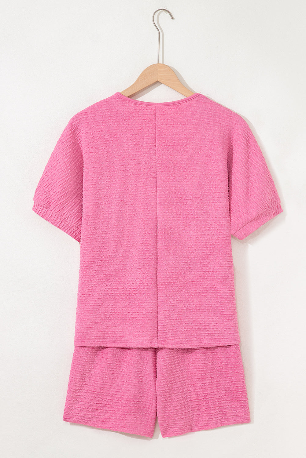 Textured V Neck T Shirt and Shorts Set