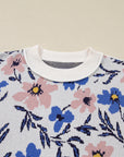 Floral Panel Colorblock Sleeve Crewneck Sweater