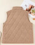 Plus Size Quilted Corduroy Snap Button Vest Jacket