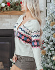 Stripe Geometric Button-Up Sweater Cardigan