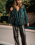 Sequin Open-Front Long Sleeve Cardigan