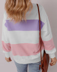 Beige Colorblock Patchwork Drop Shoulder Crewneck Sweatshirt