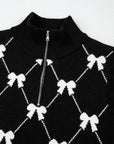 Amina Preppy Bow Zipped Collar Sweater