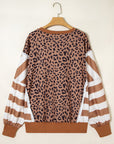 Plus Size Leopard Stripe Patchwork Side Slit Sweatshirt