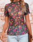 Floral Mesh Short Sleeve Top