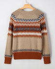 Western Aztec Geometric Colorblock Crewneck Sweater