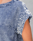 Kelly Acid Wash Pearl Embellishments Denim Top