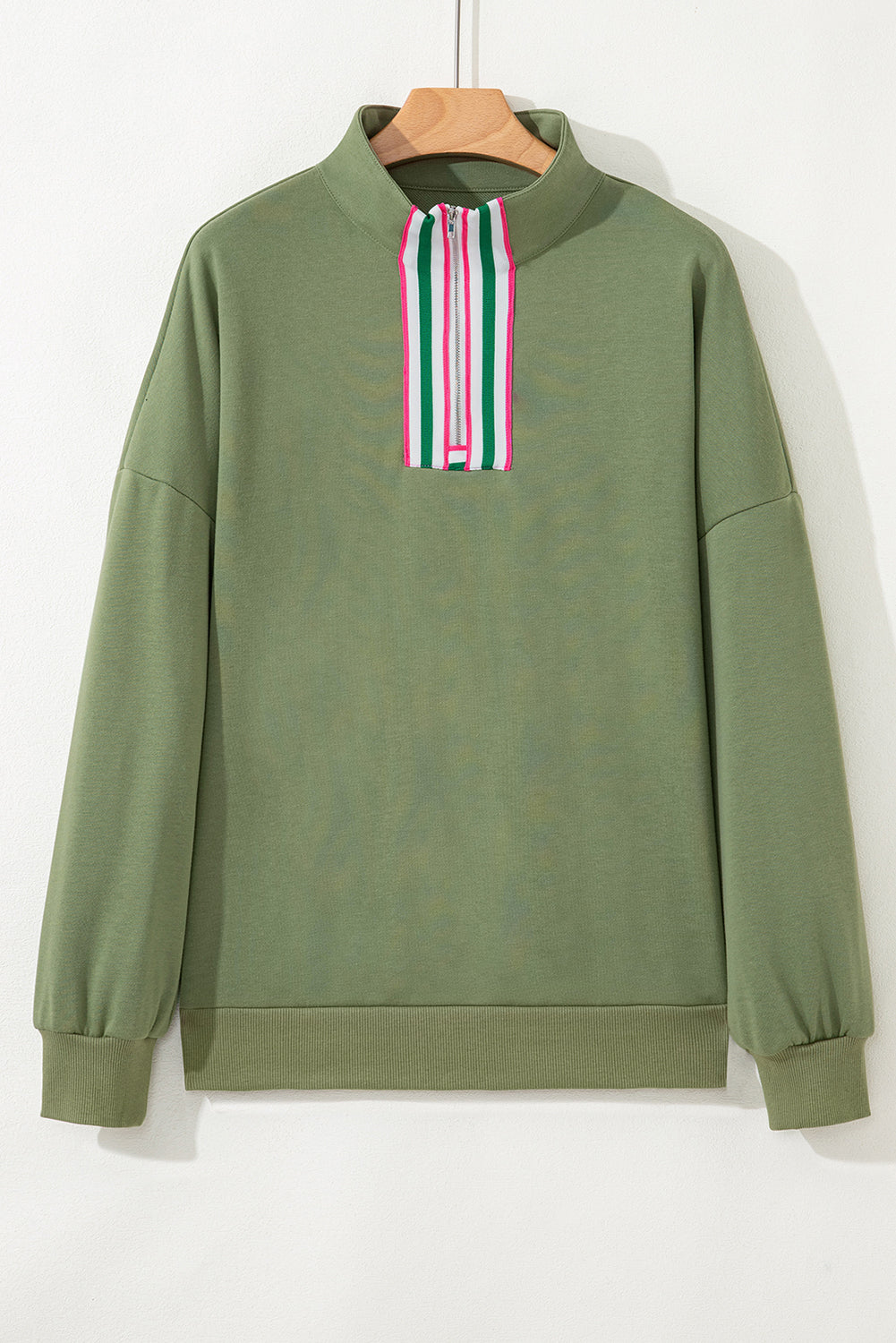 Stripe Contrast Collared Patchwork Sweatshirt