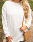 White Cable Textured Loose Plus Size Sweatshirt