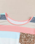 Skyla Sequin Pocket Patchwork Striped Tank Top