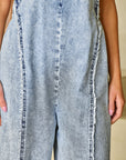 Denim Frayed Reverse Seam Wide Leg Overall