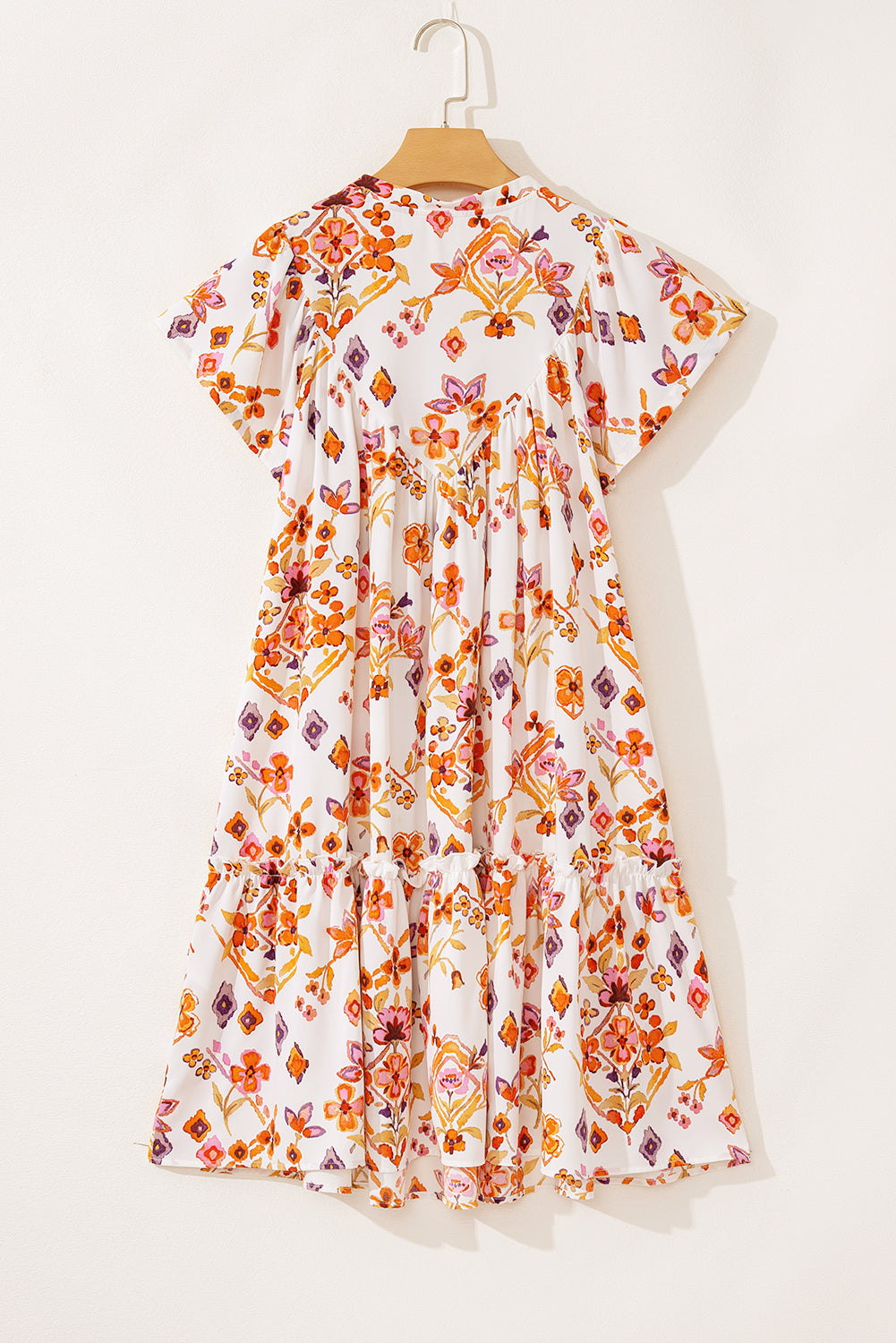 Marigold Floral Ruffled Trim Flutter Sleeve Dress
