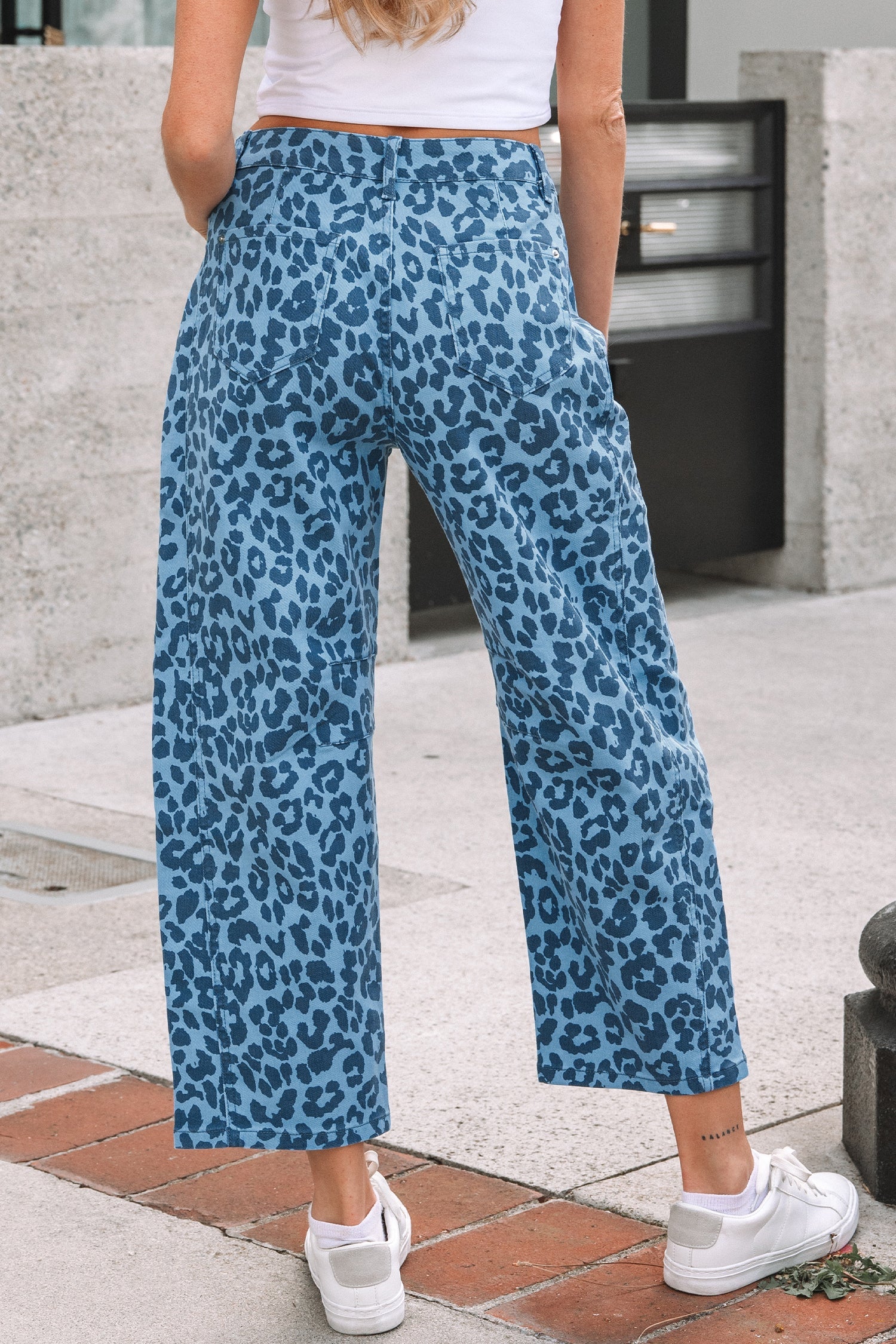 Leopard High Waist Straight Jeans