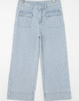 Stripe Denim Button Flap Pocket Cuffed Hem Jeans