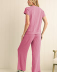 Solid Corded Short Sleeve T Shirt And Wide Leg Pants Set