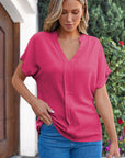 Lilla Notched Neck Batwing Sleeve Lightweight Blouse