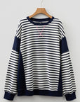 Plus Size Stripe Colorblock Patchwork Long Sleeve Sweatshirt