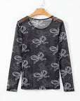 Bow Long Sleeve Mesh Top