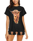 Highland Cow Women's Western Top and Short Pajama Set
