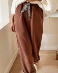 Leopard Drawstring Fleece Lined Elastic Waist Pants