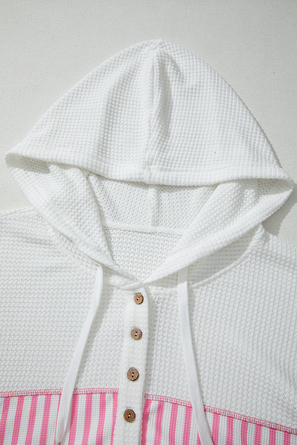 Plus Size Stripe Leopard Patchwork Waffle Knit Buttoned Hoodie