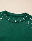 Solid Pearl Drop Shoulder Round Neck Sweater