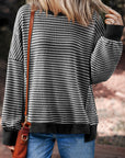 Stripe Ribbed Trim Drop Shoulder Top