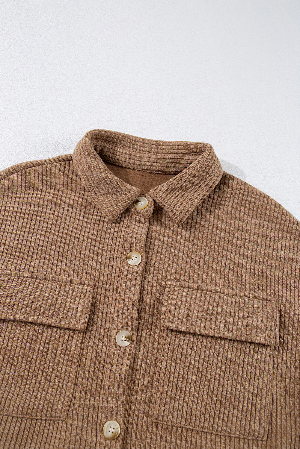 Solid Corduroy Button-Up Long Sleeve Jacket