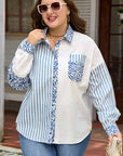 Plus Size Leopard Stripe Patchwork Button-Up Shirt