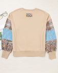Plaid Patchwork Long Sleeve Raw Seam Sweatshirt