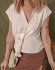 Wrap V-Neck Ruched Peplum Blouse