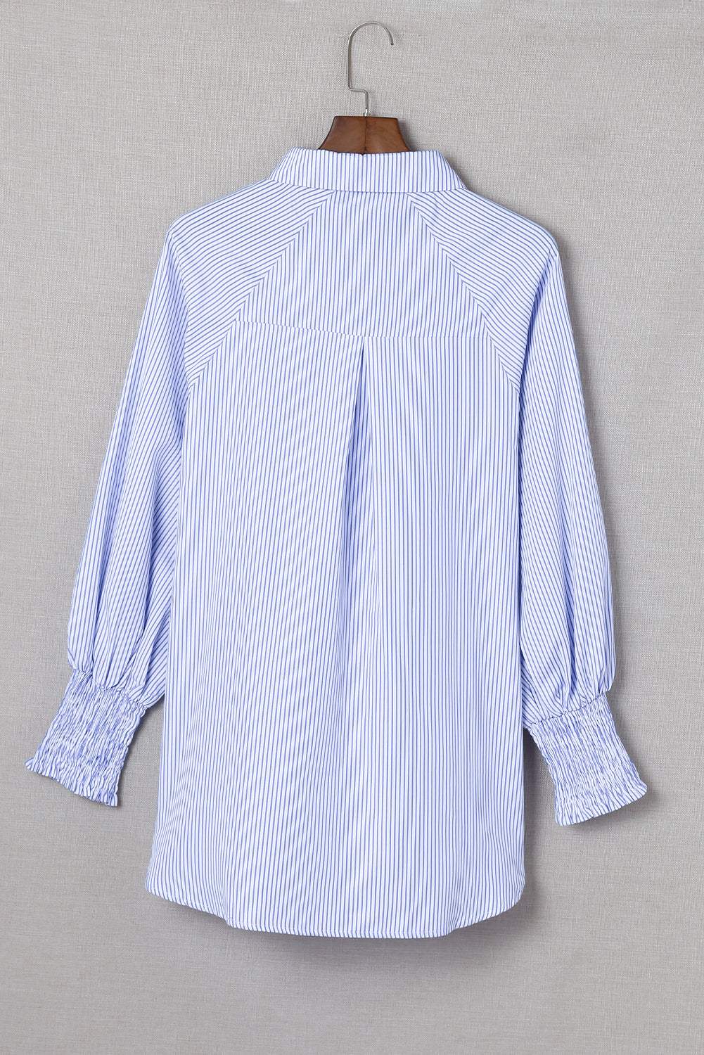 Stripe Smocked Cuff Buttoned Shirt