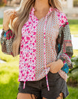 Boho Floral Patchwork Bubble Sleeve Blouse