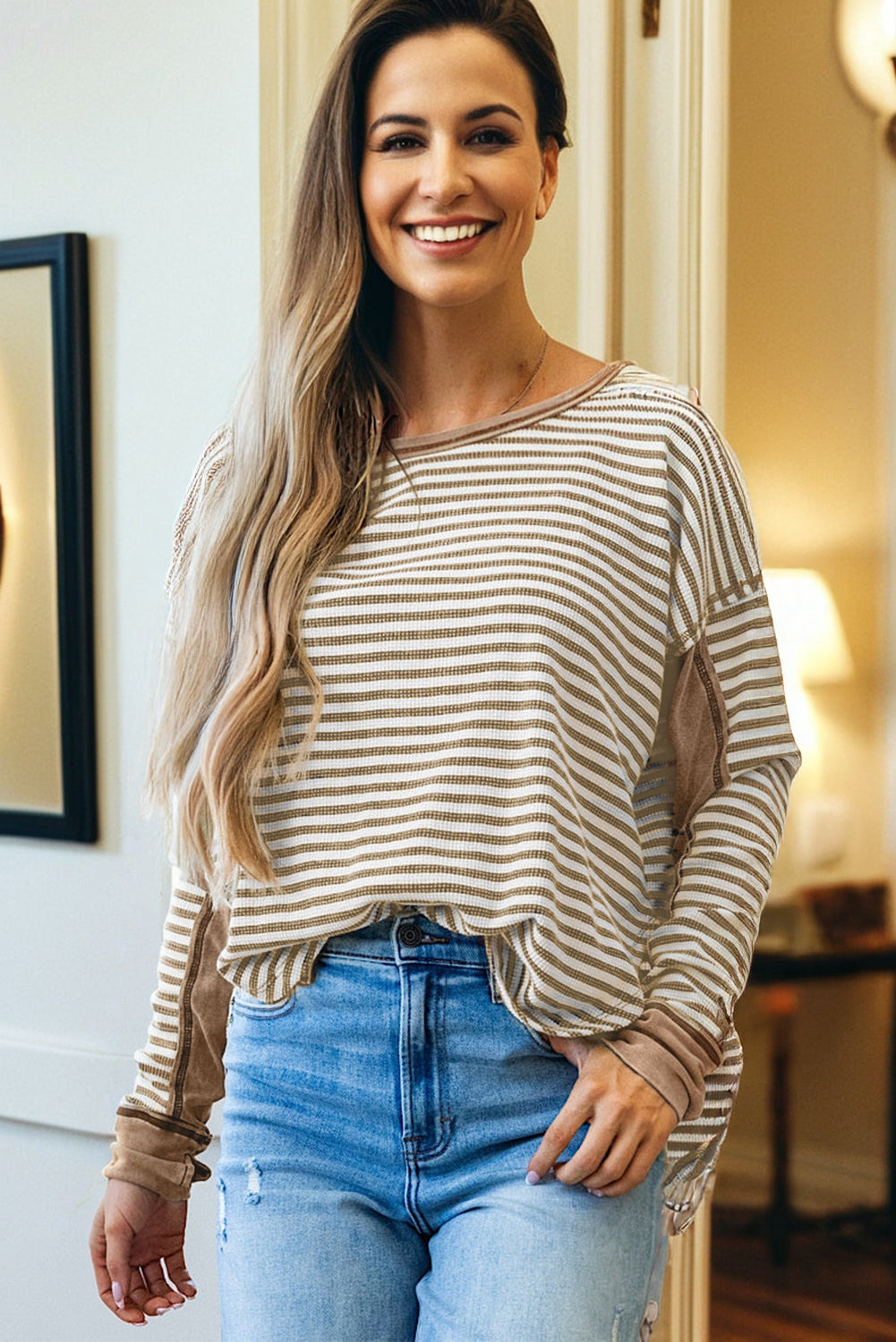 Stripe Thermal Knit Drop Shoulder Top