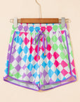 Checker Drawstring Elastic Waist Shorts