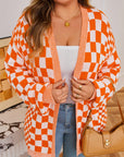 Plus Size Checker Drop Shoulder Open Front Cardigan