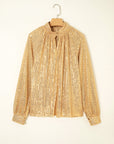 Solid Metallic Sequin Balloon Sleeve Blouse