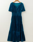 Velvet Shirred Waist Tiered Maxi Dress