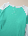 Aruba Blue Colorblock Patchwork Cross Seam Plus Sweatshirt