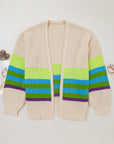 Plus Size Colorblock Crochet Open Front Cardigan