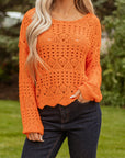 Solid Open Crochet Scallop Edge Sweater