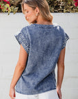 Kelly Acid Wash Pearl Embellishments Denim Top