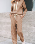 Solid Corduroy Lace Hoodie and Pants Set