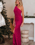 Sequin One Shoulder Thigh High Split Bodycon Gown